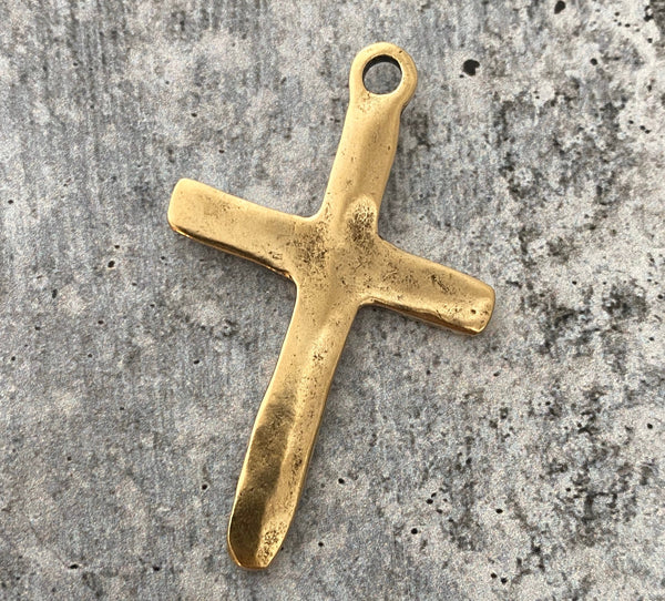 Load image into Gallery viewer, Artisan Hammered Cross Pendant, Gold Religious Jewelry Supplies, GL-6109
