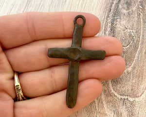 Artisan Hammered Cross Pendant, Rustic Brown Religious Jewelry Supplies, BR-6109