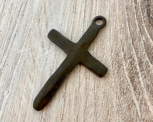 Artisan Hammered Cross Pendant, Rustic Brown Religious Jewelry Supplies, BR-6109