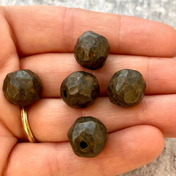 Load image into Gallery viewer, Large Hammered Artisan Ball Bead, Antiqued Rustic Brown Finding, Jewelry Components Supplies, BR-6106
