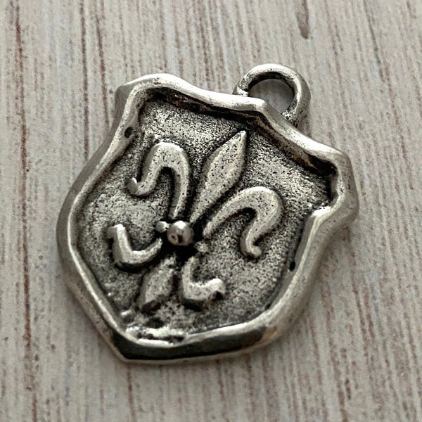 Load image into Gallery viewer, Fleur de lis Charm, Silver Seal, French Charm, Paris Jewelry, Paris Charm, Jewelry Making Artisan Findings, PW-6061
