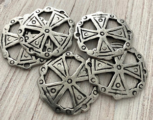 Round Cross Connector, Antiqued Silver Pewter Artisan Charm, Jewelry Making Supplies, PW-6111