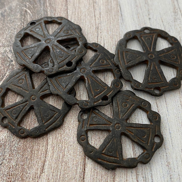 Load image into Gallery viewer, Round Cross Connector, Antiqued Rustic Brown Artisan Charm, Jewelry Making Supplies, BR-6111
