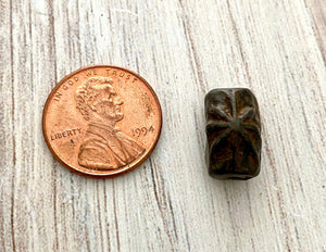 Organic Hammered Artisan Tube Bead with Star Bead, Antiqued Rustic Brown Finding, Jewelry Components Supplies, BR-6112