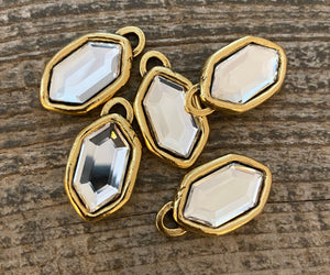 Swarovski Crystal Clear Hexagon Charm, Gold Rhinestone Pendant, Jewelry Making Artisan Findings, GL-S013