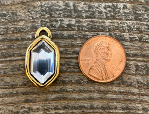 Swarovski Crystal Clear Hexagon Charm, Gold Rhinestone Pendant, Jewelry Making Artisan Findings, GL-S013