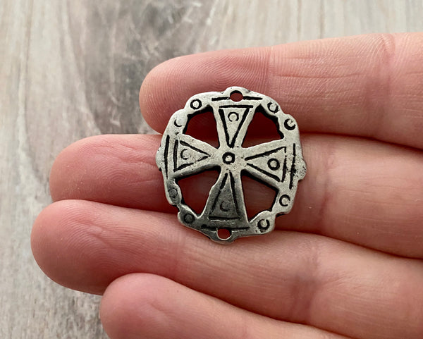 Load image into Gallery viewer, Round Cross Connector, Antiqued Silver Pewter Artisan Charm, Jewelry Making Supplies, PW-6111
