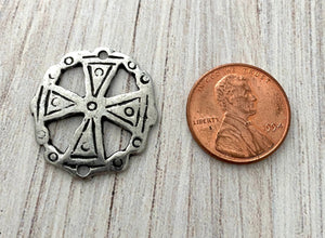 Round Cross Connector, Antiqued Silver Pewter Artisan Charm, Jewelry Making Supplies, PW-6111