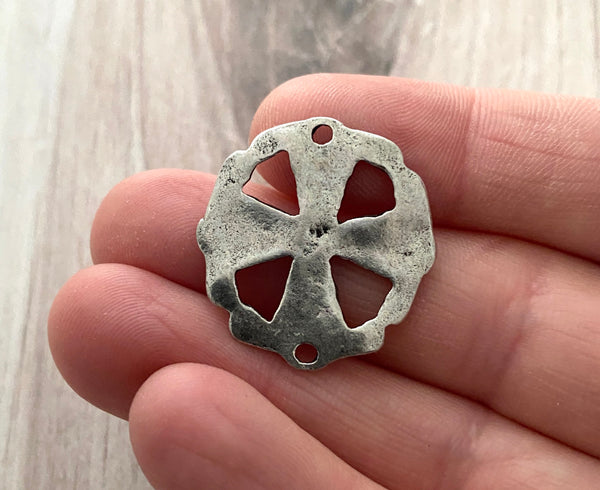 Load image into Gallery viewer, Round Cross Connector, Antiqued Silver Pewter Artisan Charm, Jewelry Making Supplies, PW-6111
