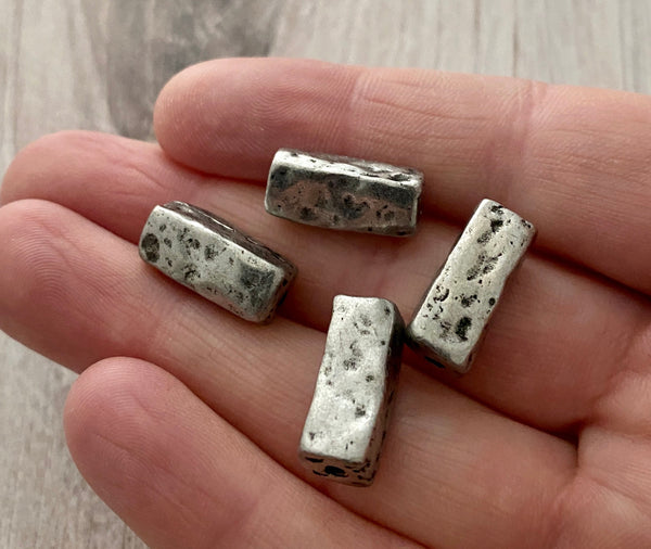 Load image into Gallery viewer, Organic Rectangle Artisan Tube Spacer Bead, Antiqued Silver Finding, Jewelry Components Supplies, PW-6114
