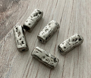 Organic Rectangle Artisan Tube Spacer Bead, Antiqued Silver Finding, Jewelry Components Supplies, PW-6114