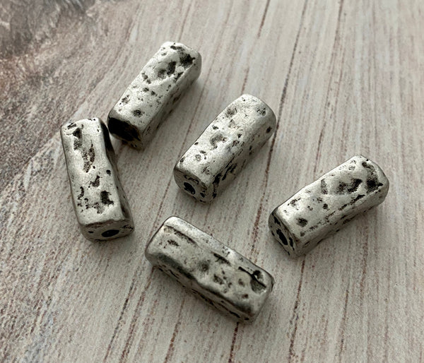 Load image into Gallery viewer, Organic Rectangle Artisan Tube Spacer Bead, Antiqued Silver Finding, Jewelry Components Supplies, PW-6114
