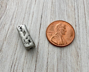 Organic Rectangle Artisan Tube Spacer Bead, Antiqued Silver Finding, Jewelry Components Supplies, PW-6114