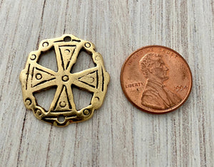 Round Cross Connector, Antiqued Gold Artisan Charm, Jewelry Making Supplies, GL-6111