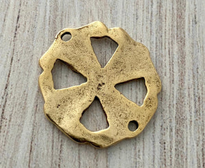 Round Cross Connector, Antiqued Gold Artisan Charm, Jewelry Making Supplies, GL-6111