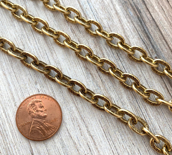 Load image into Gallery viewer, Large Gold Chain with Design, Thick Antiqued Gold Chain, Chain by the Foot, Carson&#39;s Cove Jewelry Supplies, GL-2027
