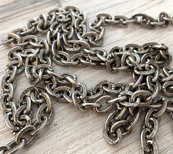 Load image into Gallery viewer, Large Silver Chain with Design, Thick Antiqued Silver Chain, Chain by the Foot, Carson&#39;s Cove Jewelry Supplies, PW-2027
