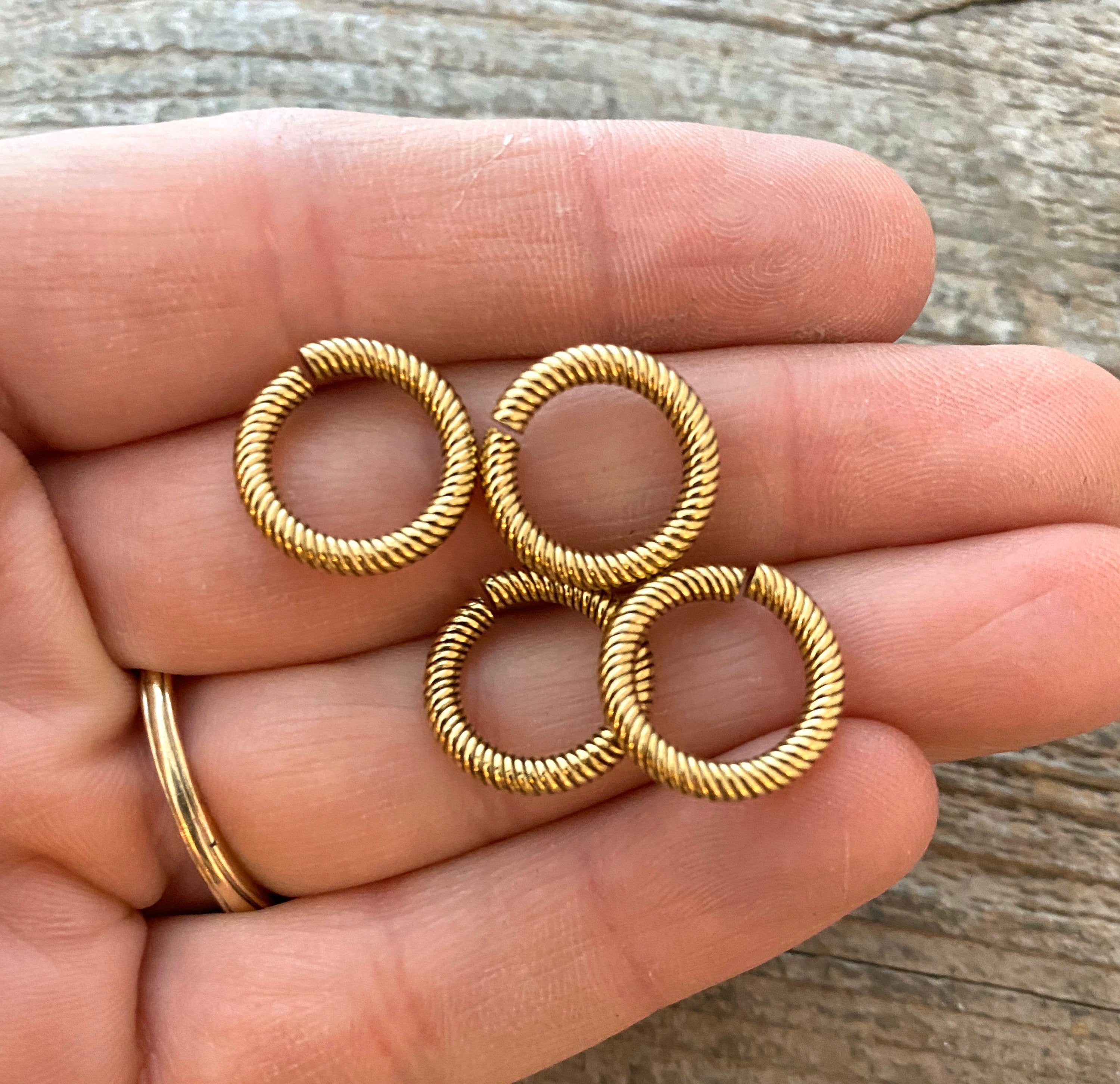 14mm Extra Large Gold Jump Rings, Thick Textured Antiqued Gold Connectors,  Brass Links, 4 Rings Jewelry Supply GL-3006