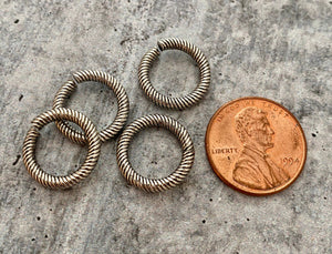 14mm Extra Large Silver Jump Rings, Thick Textured Antiqued Silver Connectors, Brass Links, 4 Rings Jewelry Supply PW-3006