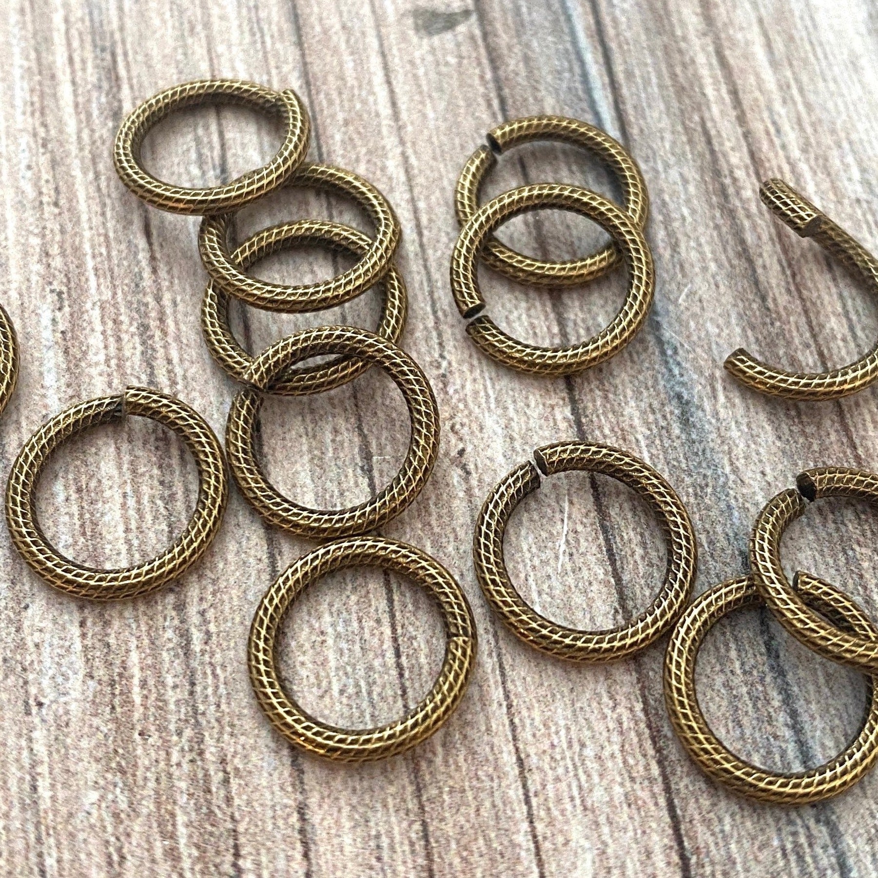 11mm Large Antiqued Gold Jump Rings, Textured Jump Ring, Brass