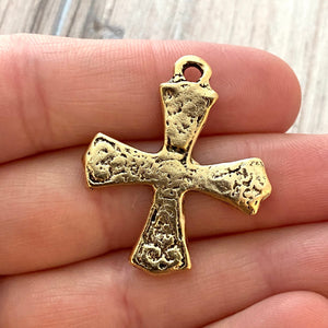 Ancient Maltese Cross Pendant, Antiqued Gold Textured Religious Pendant Charm, Carson's Cove, GL-6119