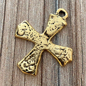 Ancient Maltese Cross Pendant, Antiqued Gold Textured Religious Pendant Charm, Carson's Cove, GL-6119