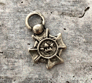 Small Cross Charm with Crown, Antiqued Silver, Artisan Pendant Charm, Jewelry Making, PW-6125