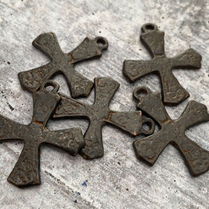 Ancient Maltese Cross Pendant, Antiqued Rustic Brown Textured Religious Pendant Charm, Carson's Cove, BR-6119