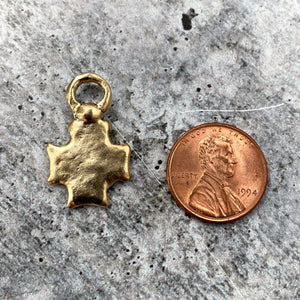 Small Cross Charm with Crown, Antiqued Gold, Artisan Pendant Charm, Jewelry Making, GL-6125