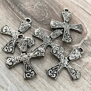 Ancient Maltese Cross Pendant, Antiqued Silver Pewter, Textured Religious Pendant Charm, Carson's Cove, PW-6119