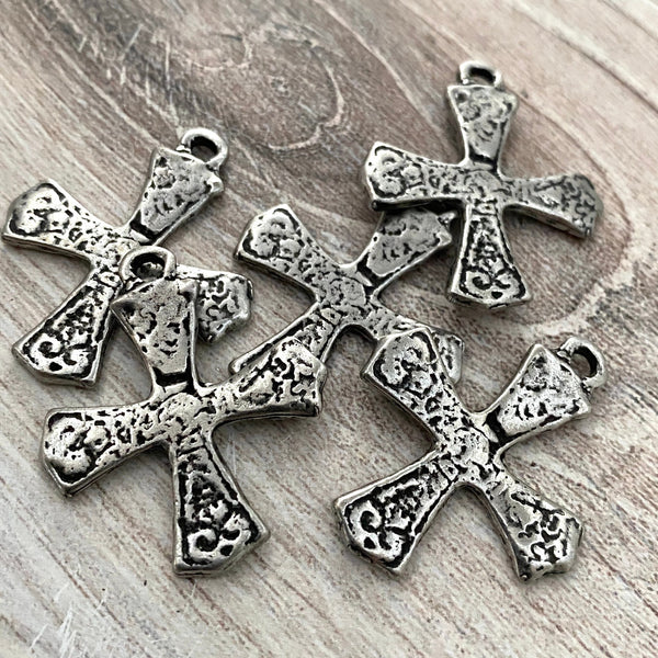 Load image into Gallery viewer, Ancient Maltese Cross Pendant, Antiqued Silver Pewter, Textured Religious Pendant Charm, Carson&#39;s Cove, PW-6119
