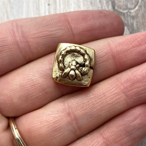 Organic Bee Slider Bead, Square Antiqued Gold Finding, Jewelry Components Supplies, GL-6121