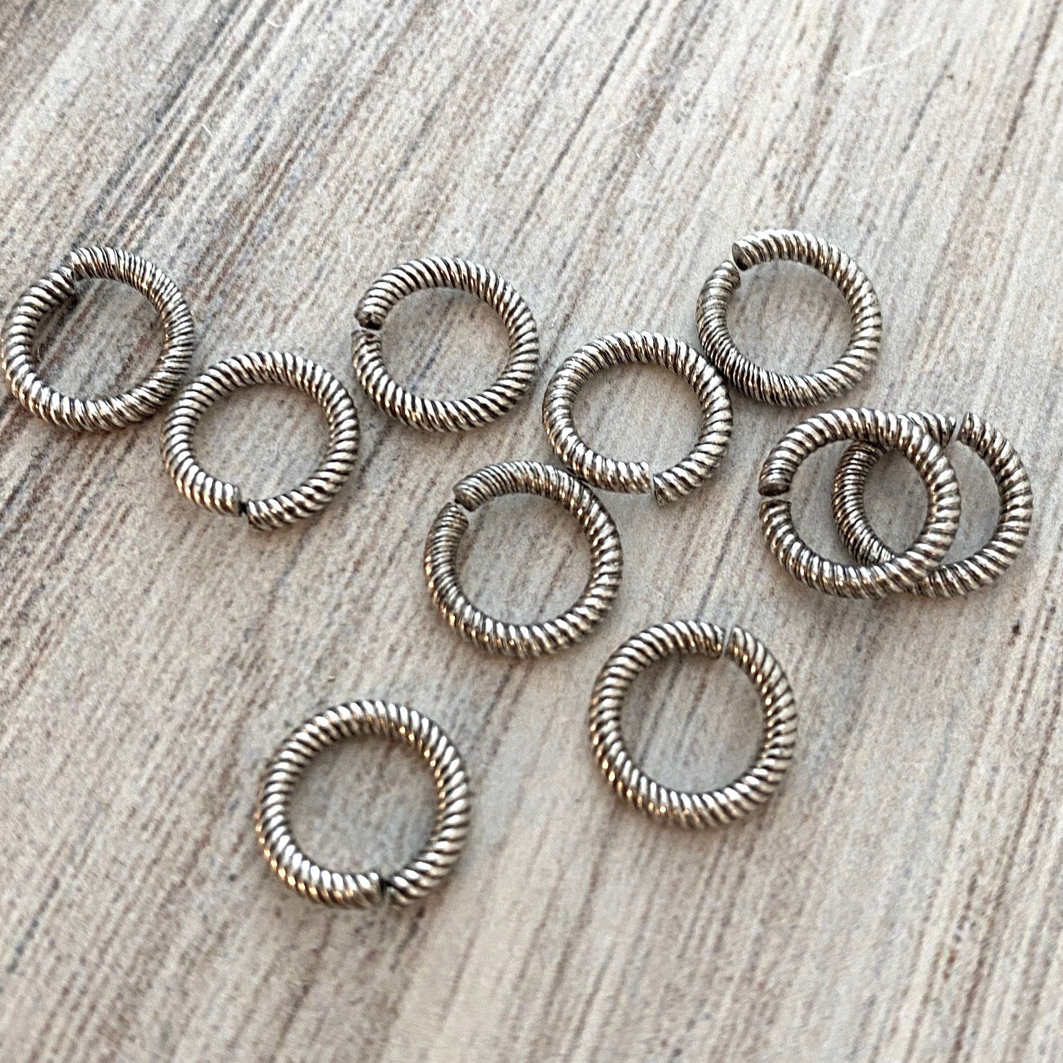 Spring Jump Rings 9mm Large Silver Jump Rings, Textured Jump Ring, Brass Jump Rings, 10 ...