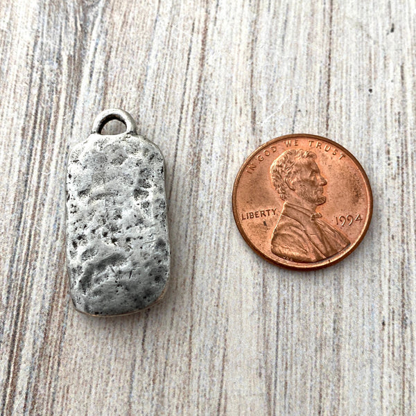Load image into Gallery viewer, Leaf Bar Pendant, Antiqued Silver Pewter Rectangle Charm for Jewelry Making, PW-6120
