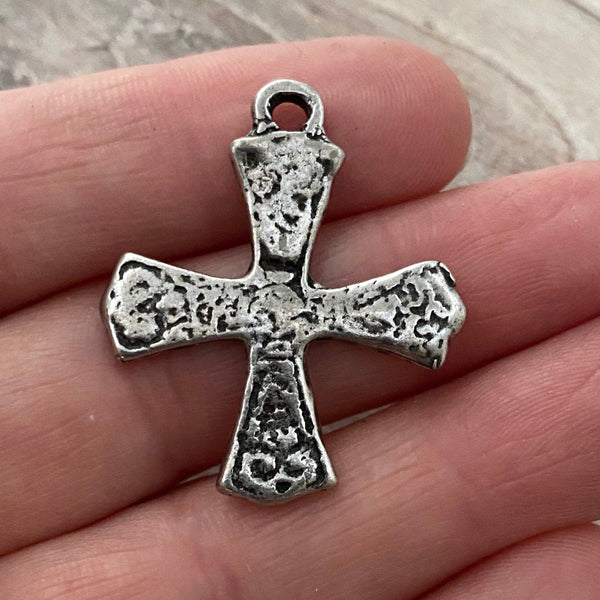 Load image into Gallery viewer, Ancient Maltese Cross Pendant, Antiqued Silver Pewter, Textured Religious Pendant Charm, Carson&#39;s Cove, PW-6119
