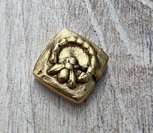 Organic Bee Slider Bead, Square Antiqued Gold Finding, Jewelry Components Supplies, GL-6121