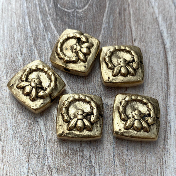 Load image into Gallery viewer, Organic Bee Slider Bead, Square Antiqued Gold Finding, Jewelry Components Supplies, GL-6121
