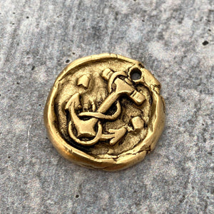Wax Seal Anchor Charm, Antiqued Gold Pendant, Nautical Ship Jewelry Making, GL-6126