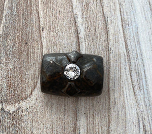 Large Artisan Barrel Bead with Swarovski Crystal Rhinestone, Antiqued Rustic Pewter Cross Flower Slider Jewelry Components Supplies, BR-6116