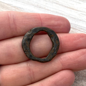 Organic Hammered Ring Link, Eternity Connector, Antiqued Rustic Brown Oval Hoop, Circle Jewelry Supply, BR-6127