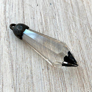 Chandelier Crystal Prism Drop Pendant, Antiqued Rustic Brown Rhinestone, Jewelry Making Artisan Findings, BR-S015