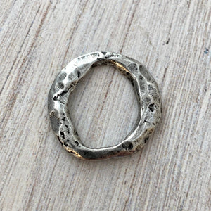 Organic Hammered Ring Link, Eternity Connector, Antiqued Pewter Oval Hoop, Circle Jewelry Supply, PW-6127