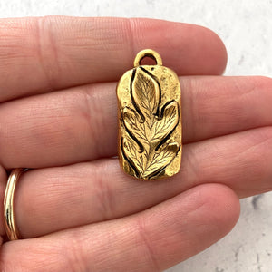 Leaf Bar Pendant, Antiqued Gold Rectangle Charm for Jewelry Making, GL-6120