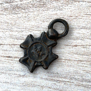 Small Cross Charm with Crown, Antiqued Rustic Brown, Artisan Pendant Charm, Jewelry Making, BR-6125