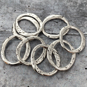 2 Organic Ring Links, Lightweight Eternity Connector, Silver Oval Hoop, Circle Jewelry Supply, SL-6113