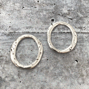 2 Organic Ring Links, Lightweight Eternity Connector, Silver Oval Hoop, Circle Jewelry Supply, SL-6113