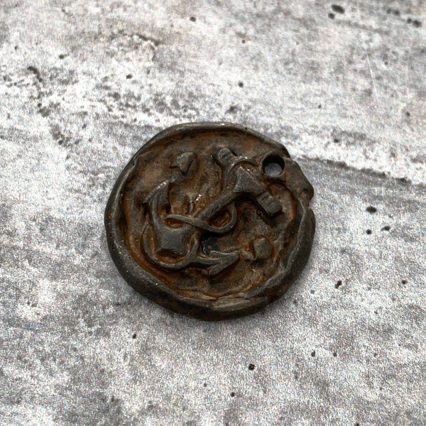 Load image into Gallery viewer, Wax Seal Anchor Charm, Antiqued Rustic Brown Pendant, Nautical Ship Jewelry Making, BR-6126
