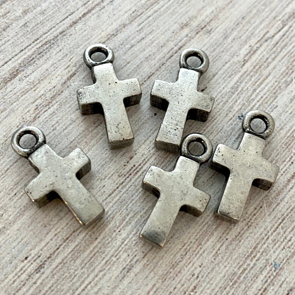 Load image into Gallery viewer, 2 Cross Charm, Silver Cross for Necklace, Small Block Cross, Religious Charms, Spiritual Jewelry, Jewelry Making, Religious Jewelry, PW-6008
