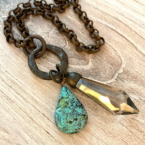 Chandelier Crystal Prism Drop Pendant, Antiqued Rustic Brown Rhinestone, Jewelry Making Artisan Findings, BR-S015