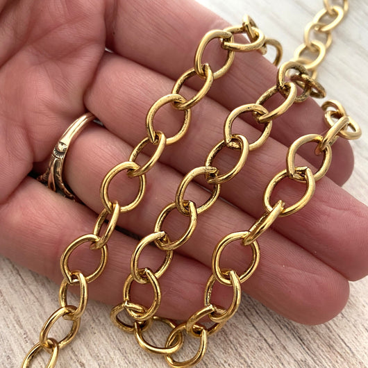 Large Smooth Chain, Oval Cable Bulk Chain By Foot, Gold Necklace Bracelet Jewelry Making GL-2028